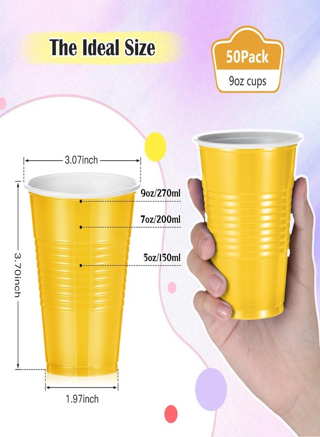 Uiifan 50 Pieces 9 oz Plastic Cups Disposable Drinking Cups Bulk for Beverage Coffee Picnics Christmas Day Birthday Party Wedding Halloween Thanksgiving(Yellow) - Image 2
